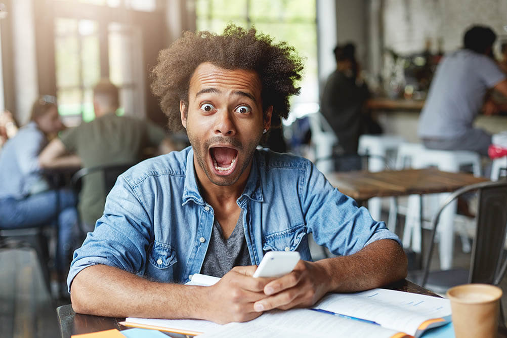 Excited man who discovered that he won the lottery. 