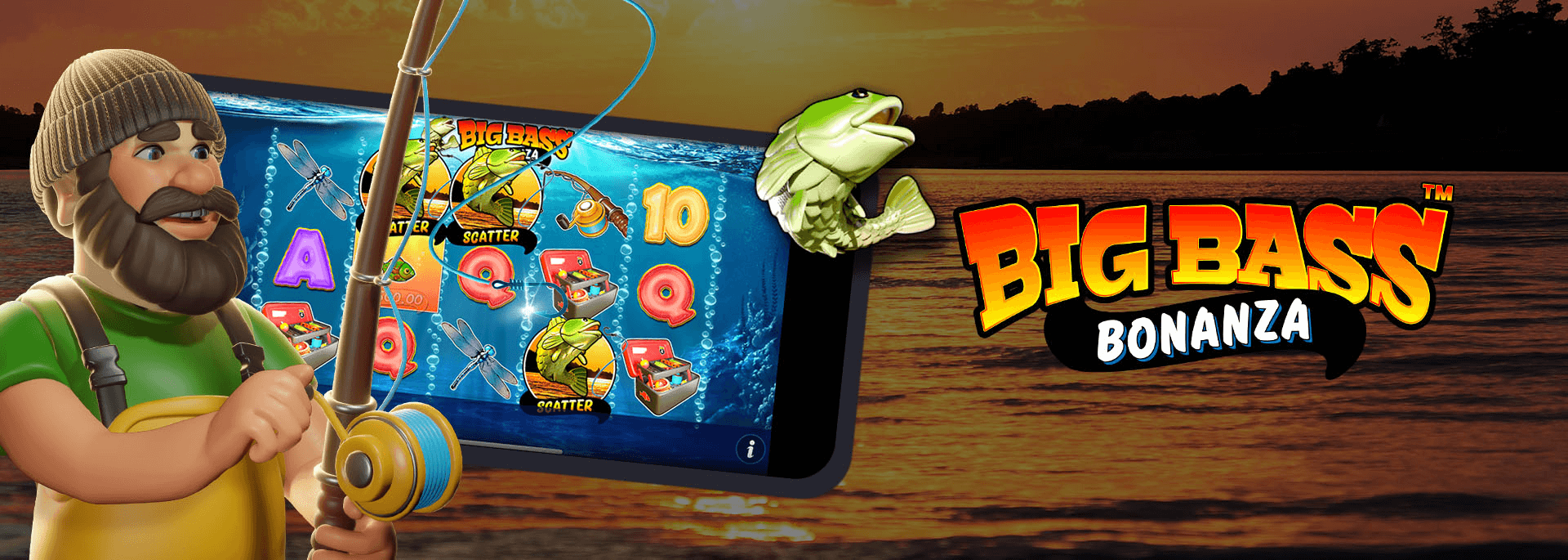 Big Bass Bonanza casino game on mobile with character fishing