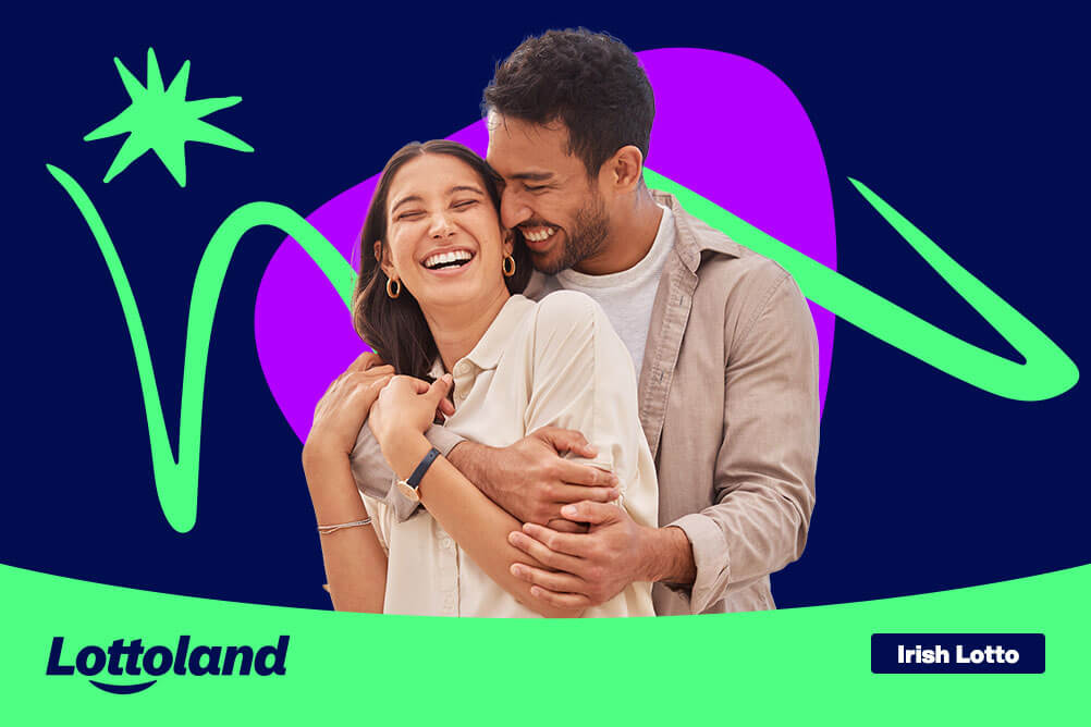 Happy couple celebrating after learning how to bet on the Irish Lottery online.
