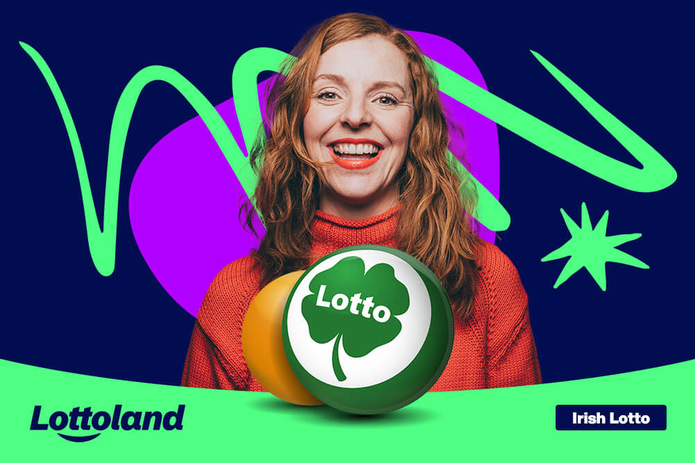Smiling woman learning the odds of winning the Irish Lotto. 