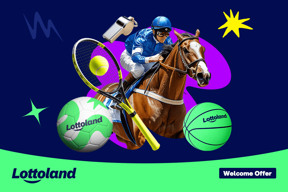 An image of various sports, including tennis, horse racing, basketball and football, all promoting Lottoland's €10 free bet offer