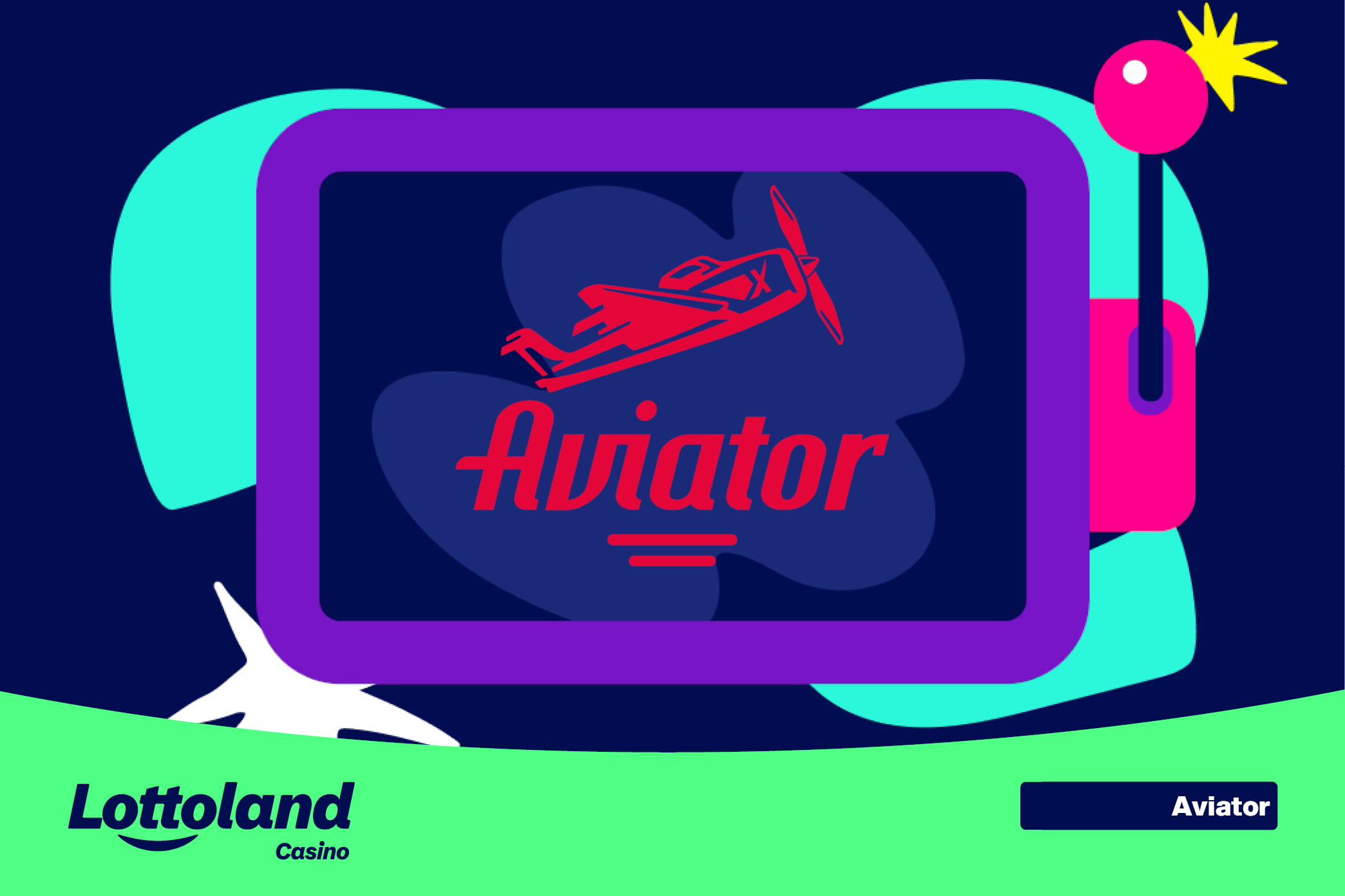 Aviator casino game An image of the aviator slot game's logo on a lottoland branded background