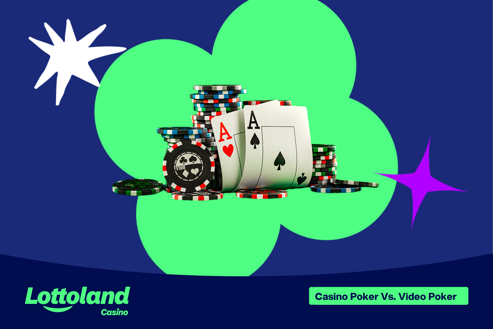 A pair of aces and a stack of casino chips on a lottoland branded background